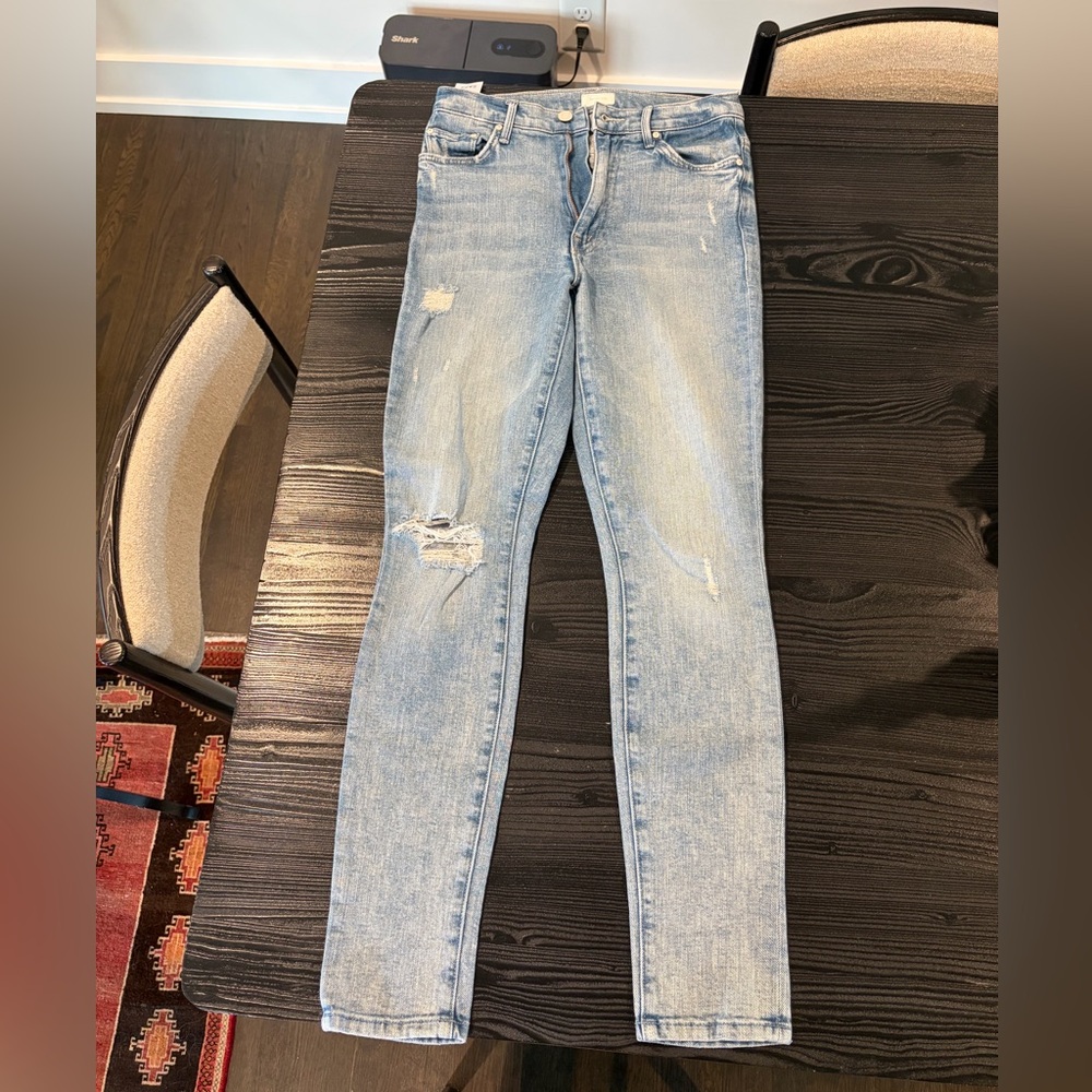 MOTHER Light Blue Distressed Skinny Jeans